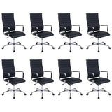 Walmokid Office Desk Chair with Wheels Set of 8, Ergonomic Black Leather Conference Room Chairs Height Adustable | Ribbed High Back | Swivel Rolling Task Chair, Black Walmokid