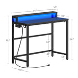 YATINEY Small Computer Desk with Charging Station and LED Lights, Gaming Desk with Monitor Stand, 2-Tier Home Office Desk with 4 Side Hooks, for Living Room, Home Office, Black DN01UDBBY2 YATINEY