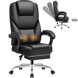 Shahoo Executive Office Chair with Massage, Ergonomic Reclining High Back Leather Seats with Footrest and Lumbar Support, Big and Tall, 400Lbs Heavy Duty, Black Shahoo