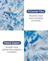 Duvet Cover Twin/TXL Size Set - Extra Soft Floral Duvet Cover 68 x 90 with 1 Pillow Sham - Comfy, Breathable Bedding Set - Hotel Luxury, Fade Free, Zipper Closures & Ties - Blue Dainty Floral CGK Unlimited