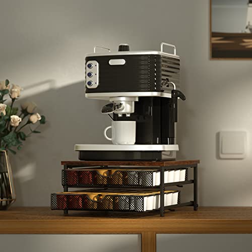 Coffee Pod Drawer Holder Capsule Storage Organizer 2 Tier Coffee Pods Holder With Sliding Baskets for 72 Capacity K Pod, Suit for Home Office Cafe Counter (Black) BTY