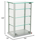Small Curio Cabinet, Free Standing Glass Display Shelf, Adjustable, Aluminum (Silver Base) Displays2go