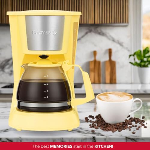 Holstein Housewares - 5 Cup Drip Coffee Maker - Convenient and User Friendly with Permanent Filter, Borosilicate Glass Carafe, Water Level Indicator, Auto Pause/Serve and Keep Warm Functions,Yellow