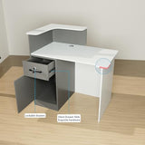 HPLWYM L Shaped Reception Desk with Lockable Drawer, Small Front Desk, Office Reception Room Table, Checkout Retail Counter for Office Lobby Cafe Salon (White+Grey, 39.4"(L) x23.6(W) x39.4(H)) HPLWYM