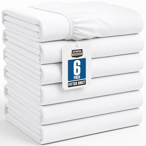 Utopia Bedding Queen Fitted Sheets - Bulk Pack of 6 Bottom Sheets - Soft Brushed Microfiber - Deep Pockets - Shrinkage & Fade Resistant - Easy Care (White) Utopia Bedding