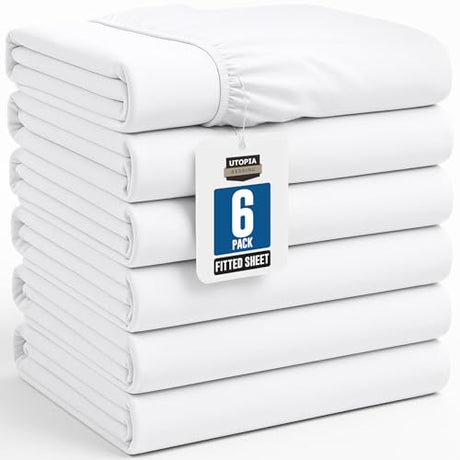 Utopia Bedding Queen Fitted Sheets - Bulk Pack of 6 Bottom Sheets - Soft Brushed Microfiber - Deep Pockets - Shrinkage & Fade Resistant - Easy Care (White) Utopia Bedding