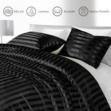 Whale Flotilla 3-Piece Reversible Silky Soft King Size Comforter Set, Luxury Stripe Satin Oversized Comforter Bedding Set with 2 Satin Pillowcases, Lightweight Duvet for All Seasons, Black Whale Flotilla