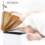 SIDIANBAN Bathroom Trash Can with Bamboo Lid Soft Close and Foot Pedal, Small Rectangular Slim Garbage Can with Inner Wastebasket for Bedroom, Office, Kitchen, 1.3Gal/5L, White SIDIANBAN