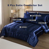 Bedding_Dreamer Silk Like Blue Comforter Set with Sheet Sets Queen 8 Pieces Satin Bedding Silky Bed-in-a-Bag Luxury Hotel Silky with 1 Cushion Cover Bedding_Dreamer
