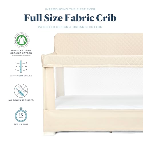 Baby Delight Lunaire Full Size Crib & Playard | Breathable Mesh Baby Crib | Tool-Free Assembly Baby Bed | 100% GOTS Certified Organic Cotton Fabric | Organic Oat