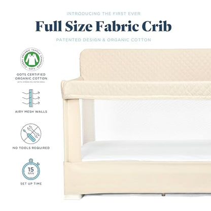 Baby Delight Lunaire Full Size Crib & Playard | Breathable Mesh Baby Crib | Tool-Free Assembly Baby Bed | 100% GOTS Certified Organic Cotton Fabric | Organic Oat