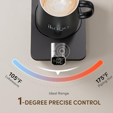 Coffee Mug Warmer & iKago Mug Set, Accurate Temperature Control Smart Heated Mug for Desk, Electric Coffee Warmer with Auto Shut Off & Real-Time Temp Display, Gifts for Men Women, 15oz Ceramic Mug Ikago