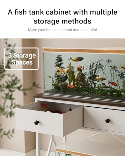 FILKO Aquarium Stand 20-29 Gallon, Metal Gallon Fish Tank Stands with Accessories Storage, Turtle/Reptile Terrariums Table,Breeder Tank Stand,Easy to Assemble(Tank not Included) (White, 29 Gallon) FILKO