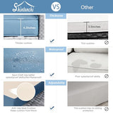 Shintenchi 5 Pieces Outdoor Patio Sectional Sofa Couch, Silver Gray PE Wicker Furniture Conversation Sets with Washable Cushions & Glass Coffee Table for Garden, Poolside, Backyard (Aegean Blue) Shintenchi