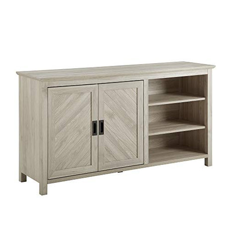 Walker Edison Modern Wood Grooved Buffet Sideboard with Open Storage-Entryway Serving Storage Cabinet Doors-Dining Room Console, 58 Inch, Birch Walker Edison