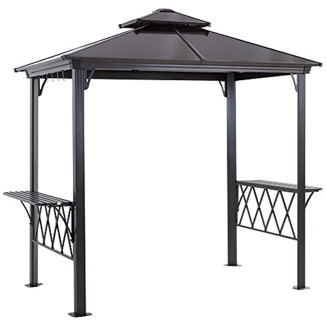 Outsunny 9' x 5' Grill Gazebo, Hardtop BBQ Gazebo Canopy with 2-Tier Polycarbonate Roof, Shelves Serving Tables and Hooks, for Backyard Patio Lawn Outsunny