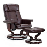 MCombo Manual Swivel Recliner with Ottoman, Chair Ottoman Set for RV Small Spaces, Living Room, Bedroom, Office 9019 4919 (Faux Leather, Dark Brown)