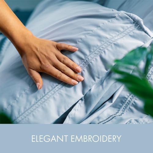 ClevaHome Twin Size Sheet Set - 4 Piece Soft Breathable Luxury Bed Sheet Set - Shrinkage & Fade Resistant Embroidered Bedding Sheet with Deep Pocket, 2 Extra Pillowcases (Twin, Chambray Blue) Cleva