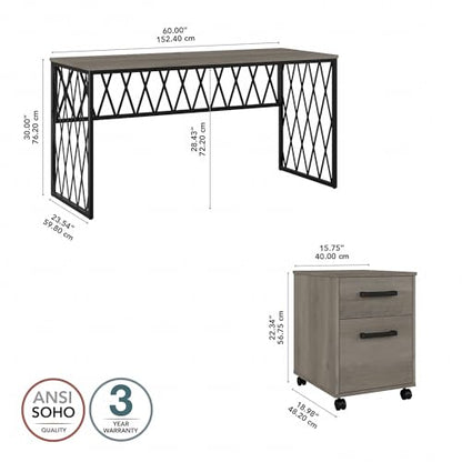 Bush Furniture City Park Industrial Writing Desk with Mobile File Cabinet, 60W, Driftwood Gray - WoodArtSupply