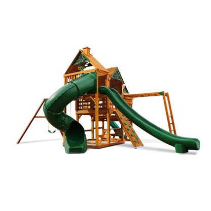 Gorilla Playsets 01-0089-AP Empire Wood Swing Set with 3 Play Decks, 3 Slides, and Monkey Bars, Brown