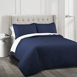 Lush Decor Ava Quilt Diamond Pattern Solid 3 Piece Oversized Bedding Blanket Bedspread Set - Full/Queen - Navy Lush Decor
