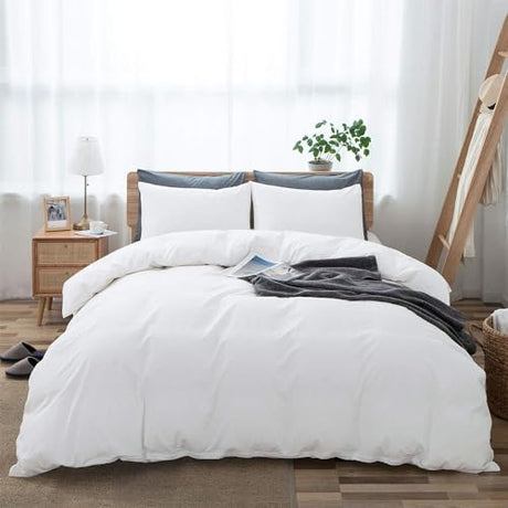 Saferay Green Super King 3 Piece Duvet Cover Set 100% Cotton Breathable All Season Super Soft Bedding 98x108 Inches with Zipper Closure & Corner Ties (Super King, White) Saferay Green