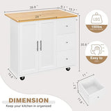 Shintenchi Kitchen Island with Folding Drop Leaf, Rolling Island Table with Storage, Kitchen Cabinet on Wheels with Seating Area for Kitchen, Bar Cart with Cabinet, White Shintenchi