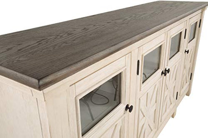 Signature Design by Ashley Bolanburg Two Tone Farmhouse TV Stand, Fits TVs up to 72", 3 Cabinets and Adjustable Storage Shelves, Whitewash - WoodArtSupply