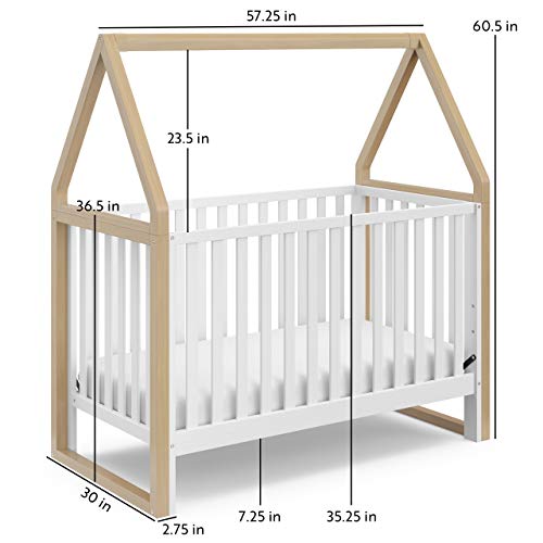 Storkcraft Orchard 5-in-1 Convertible Crib (White with Driftwood) – GREENGUARD Gold Certified, Canopy Style Baby Crib, Converts from Crib to Toddler Bed, Daybed and Full-Size Bed Storkcraft