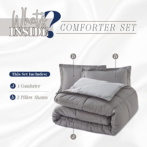 Elegant Comfort 3-Piece Reversible Comforter Set, All Season Cozy, Soft Down Alternative, Quilted - Box Stitched - Duvet Insert with 4 Corner Tabs, Comforter with Shams, Twin XL, Gray/Silver Elegant Comfort