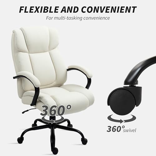 Vinsetto Big and Tall Executive Office Chair 485lbs with Wide Seat, High Back Computer Desk Chair with Tilt, Adjustable Height, Cream White Vinsetto