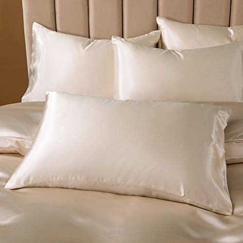 P Pothuiny 5 Pieces Satin Duvet Cover King Size Set, Luxury Silky Like Taupe Duvet Cover Bedding Set with Zipper Closure, 1 Duvet Cover + 4 Pillow Cases (No Comforter) P Pothuiny