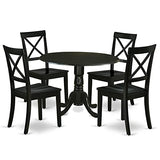 East West Furniture DLBO5-BLK-W 5 Piece Dinette Set for 4 Includes a Round Dining Room Table with Dropleaf and 4 Kitchen Dining Chairs, 42x42 Inch, Black East West Furniture