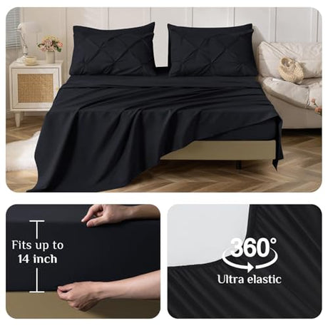 JOLLYVOGUE Full Size Comforter Sets 7 Pieces - Bed in a Bag Full for All Season, Pintuck Bedding Comforter Sets with Comforter, Flat Sheet, Fitted Sheet and Pillowcases & Shams, Black JOLLYVOGUE