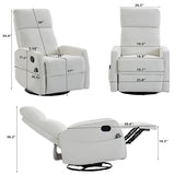 HRVEOCEI Small Recliners for Small Spaces, Manual White Recliner Rocking Chair for Nursery, Velvet Swivel Glider Recliner with Heat and Massage, Side Pockets, Living Room Bedroom (Light White)