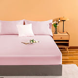 NSGZ Satin Fitted Sheet Twin, Single Silky Fitted Sheet Only Soft Deep Pocket Bottom Bed Sheets, Wrinkle Free & Fade Resistant & Breathable Bottom Sheets- Pink NSGZ