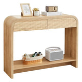 affeivul Curved Console Table Arch with Storage, Narrow Entryway Table with Drawers, 43.3'' Couch Table Behind Sofa Long and Skinny for Living Room TV, Hallway Entrance Foyer, Mid Century Boho Rattan affeivul