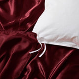 P Pothuiny 5 Pieces Satin Pintuck Duvet Cover Set, Silky Like Burgundy Pinch Pleat Duvet Cover Full/Queen Size Luxury Bedding Set with Corner Ties, 2 Pillow Shams + 2 Pillowcases (No Comforter) P Pothuiny
