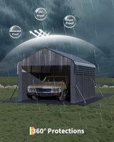 Garvee 10'X15'X9' Metal Carport, Enclosed Car Ports with Heavy Duty Steel Frame and 220 g Tarp, All-Weather Carport, for Sedans, Boats, and Tractors Garvee