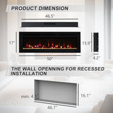 Co-Flame Channing Pro 50 Inch Smart Recessed and Wall Mounted Electric Fireplace, 12 Colors of Flame & Ember, 5 Brightness, 1500W Heater, Log & Crystal, Alexa/WiFi Enabled Co-Flame