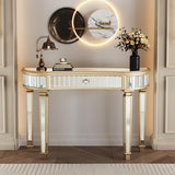 SSLine Mirror Console Table for Living Room 47" Half-Moon Mirrored Entryway Table with Fluted Glass & Crystal Knob Drawer Modern Luxury Gold Silver Mirror Foyer Tables for Hallway Entrance SSLine