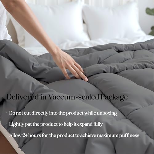 ROYALE LINENS Reversible Comforter - Twin XL Duvet Insert - All Season Soft Quilted Comforters with 8 Corner Tabs - Down Alternative Bedding Comforter - Duvet Insert (Black/Charcoal, Twin XL 68"x92") ROYALE LINENS