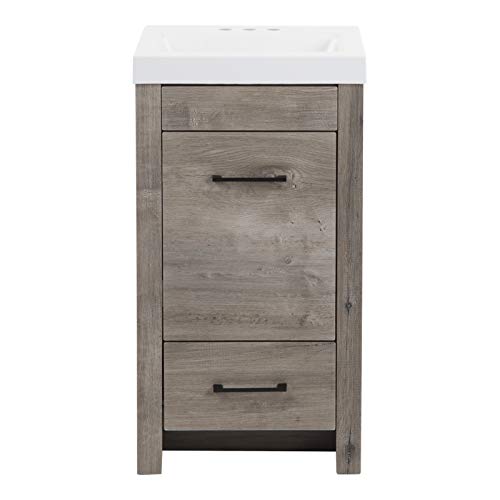 Spring Mill Cabinets Nixie 18 Inch Bathroom Vanity with White Single Sink Top, 1-Door Cabinet, 1 Drawer, 18.5" W x 16.75" D x 34.38" H, White Washed Oak Spring Mill Cabinets