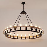 WOGON WEEL Wagon Wheel Chandelier 48-Inch 24-Light, Black and Oak Wood Tone Finish Round Rustic Farmhouse Chandelier Extra Large for High Ceilings, Living Room Foyer WOGON WEEL