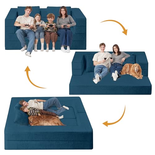 Cansunna Futon Sofa Bed with Pillow, 3-in-1 Sleeper Sofa Bed with Removable Cover, Convertible Floor Sofa Bed, No Assembly Boneless Couch for Living Room, Bedroom Cansunna