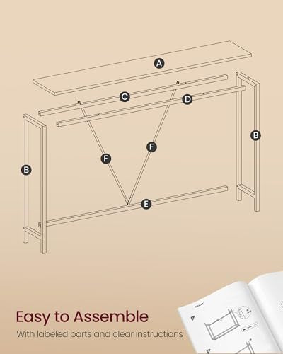 VASAGLE Console Sofa Table, Narrow Entryway Table, for Living Room, Bedroom, Easy Assembly, Marble White and Ink Black ULNT020W01 VASAGLE
