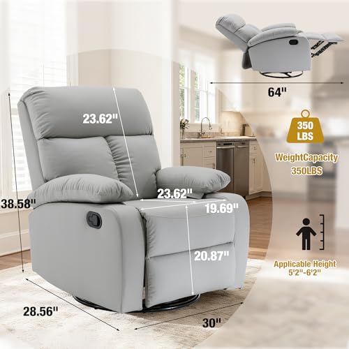 GNMLP2020 Swivel Rocker Recliner, Rocking Recliner Chair, Small Rocker Recliners for Small Spaces, Living Room, Bedroom, Nursery, RV, Light Grey