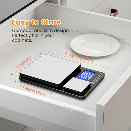 KKZ 0.001oz/33lb Kitchen Scale, Dual Platform Food Scale Grams and Ounces for Weight Loss Baking Cooking Meal Prep Sourdough Bread, Stainless Steel KKZ