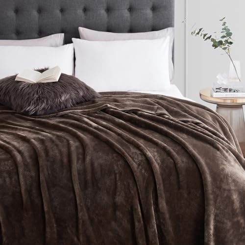 Hansleep Fleece Brown Full Blanket, Super Soft Flannel Fuzzy Plush Cozy Blanket for All Seasons, Brown, Full 84x90 Inches Hansleep