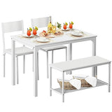 DlandHome 4 Person Dining Table Set, Dining Table with 2 Chairs and 1 Bench,Rectangular Space-Saving Dinner Table with Two Benches for Kitchen DlandHome
